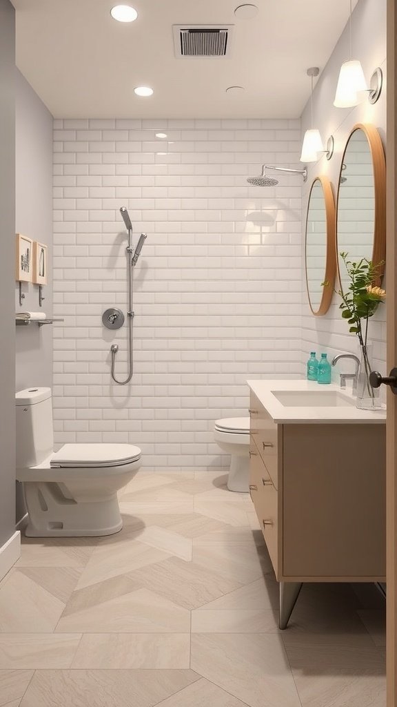 A modern bathroom featuring a sleek design with water-resistant flooring.