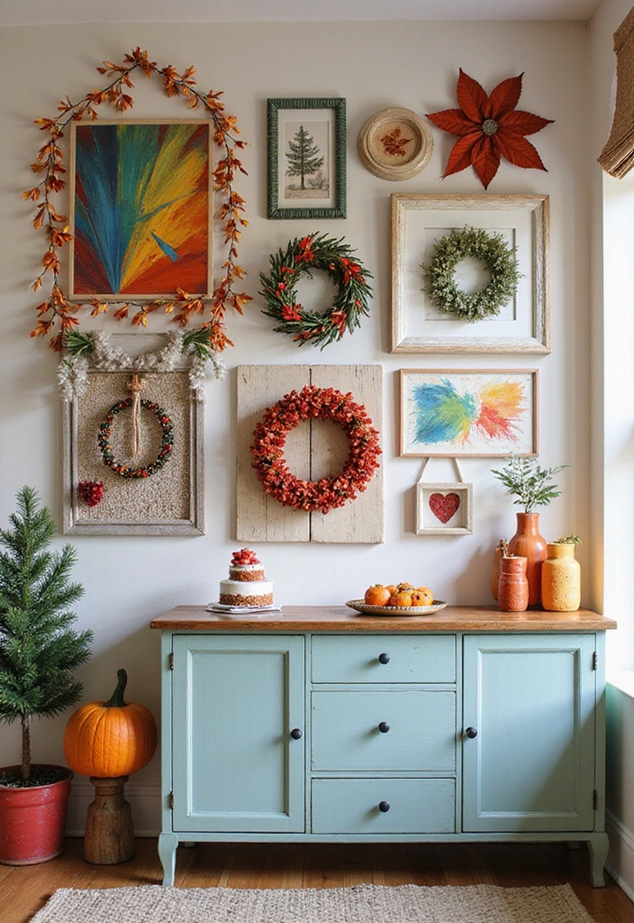 17 Eclectic Gallery Wall Ideas That Show Off Your Unique Personality (Warning: #4 Is Bold!) - 12. Seasonal Showcase