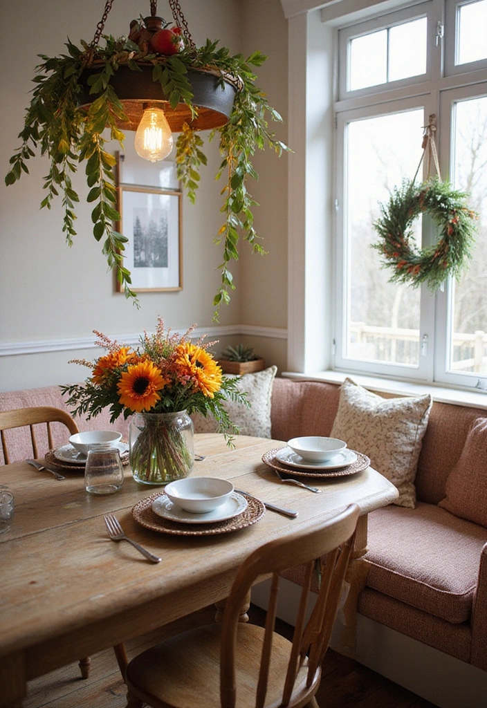 19 Cozy Breakfast Nook Designs That Will Make You Feel Right at Home (You’ll Love #11!) - 19. Seasonal Decor Nook