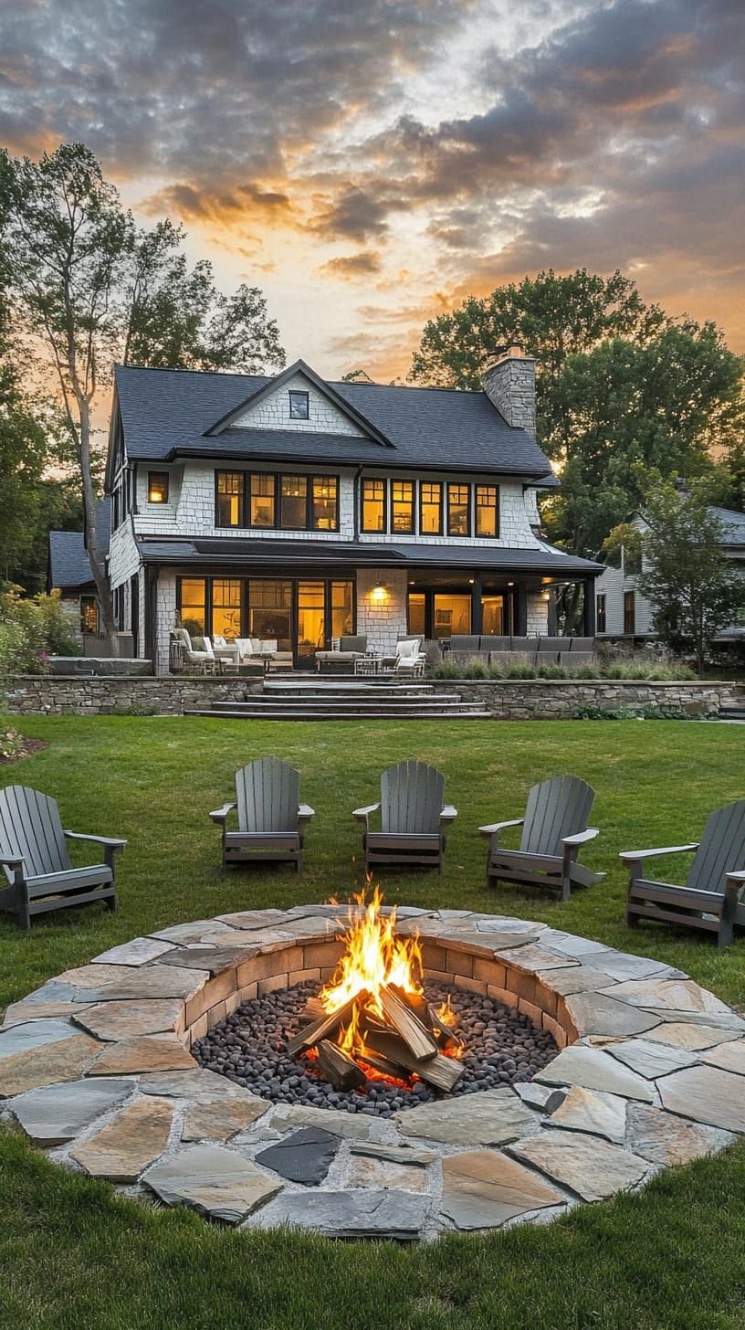 Farmhouse Exterior Fireplaces and Fire Pits