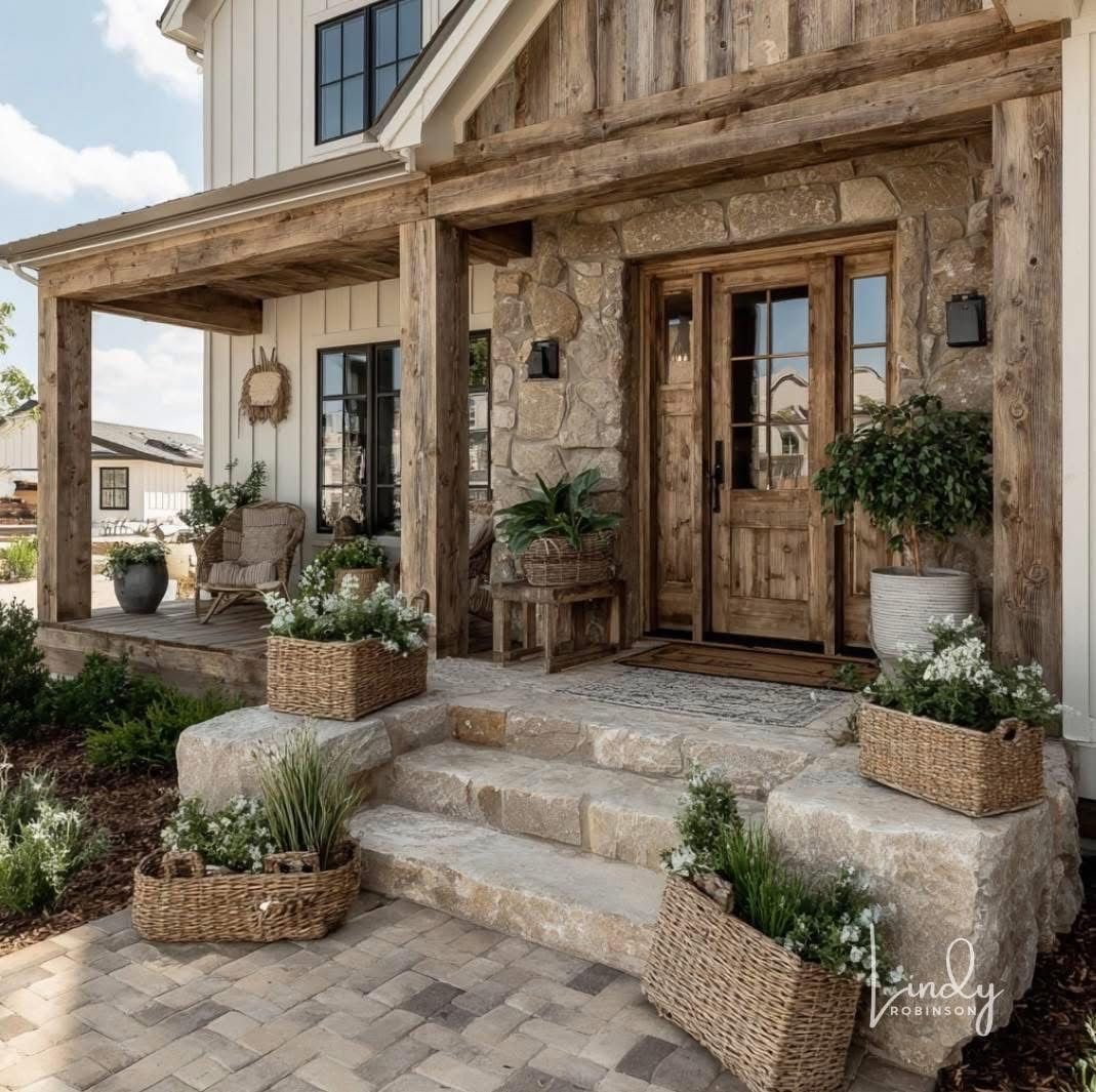 Farmhouse Exterior Rustic Stone Accents
