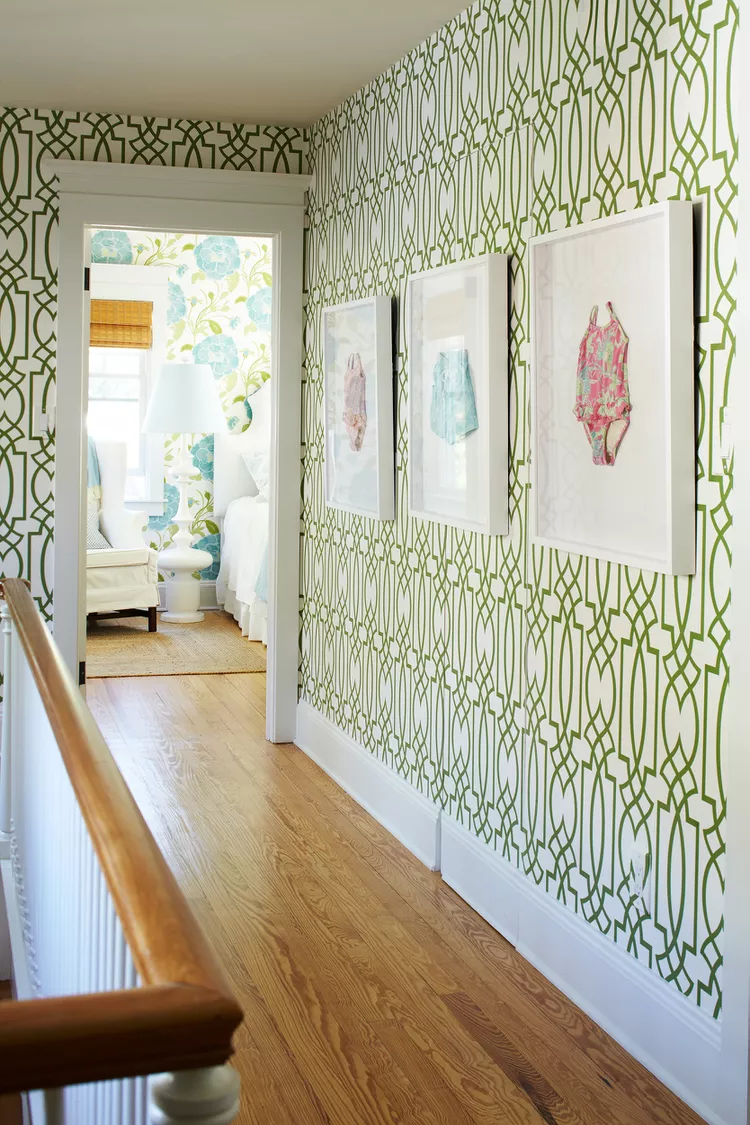 Small Narrow Hallway with Wallpaper or Decals