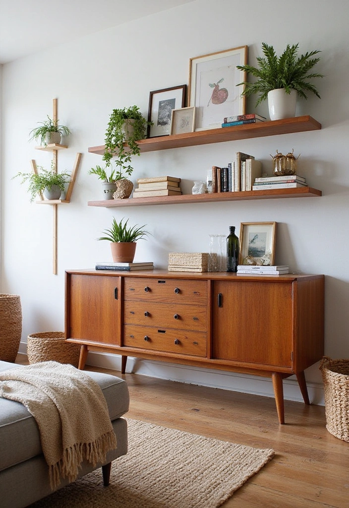 Storage Solutions in Boho Mid Century Modern Living Room Inspirations