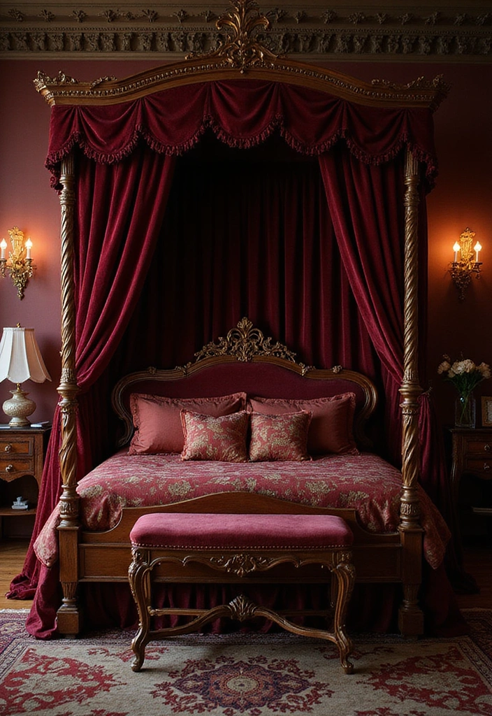 Opulent Canopy Beds in Dark Victorian Bedroom