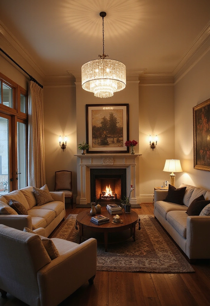 Layered Lighting Designs in French Cottage Living Room
