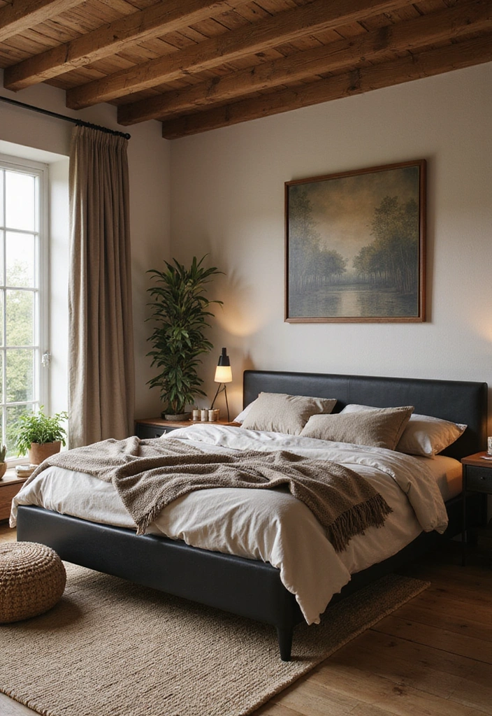 Warm Earth Tones in Black Bed Frame