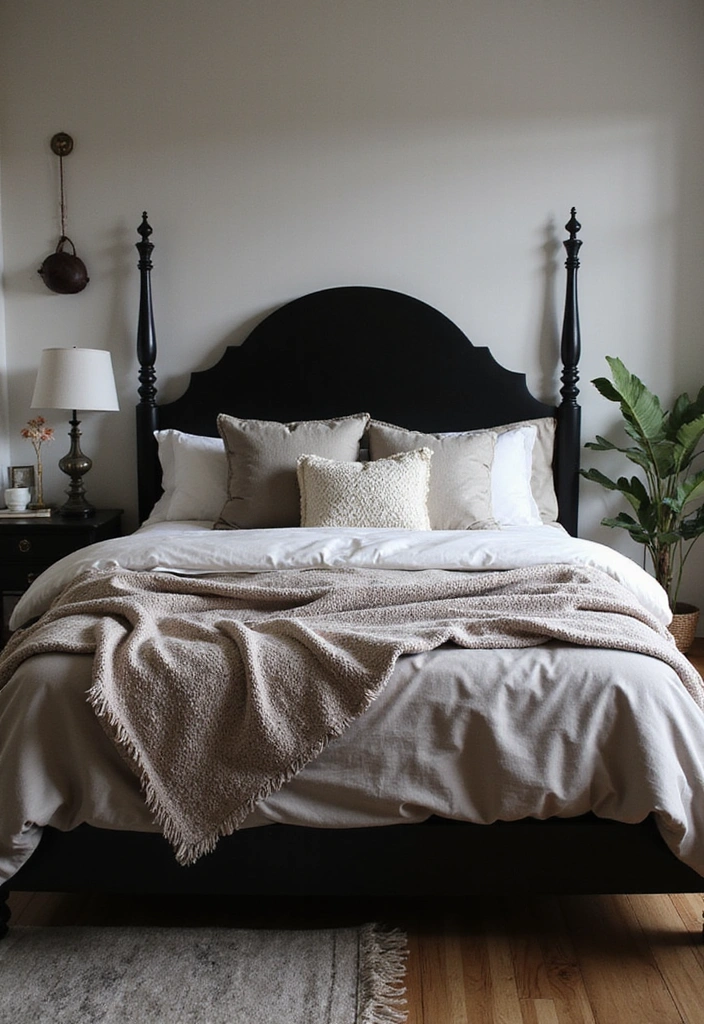 Cozy Layered Bedding Black Bed Frame