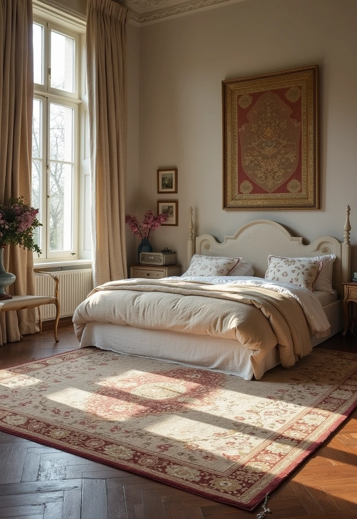 25 Luxurious Modern Victorian Bedroom Ideas You Can't Miss! - 16. Layering Rugs for Texture and Warmth