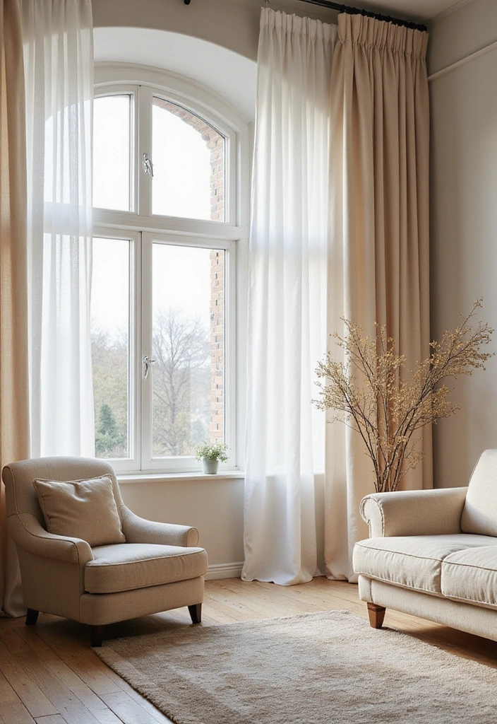 Drape in French Cottage Living Room