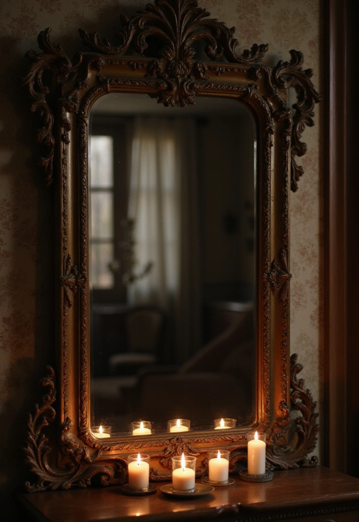 Antique Mirrors in a Dark Victorian Bedroom