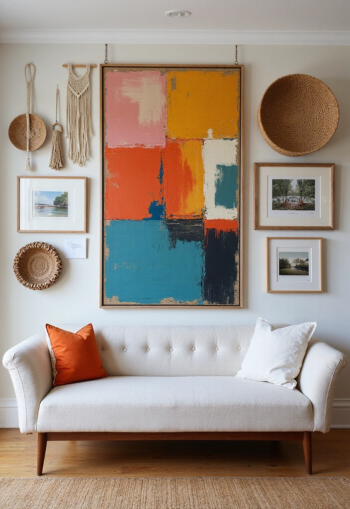 Personal Touches with Wall Art in Boho Mid Century Modern Living Room