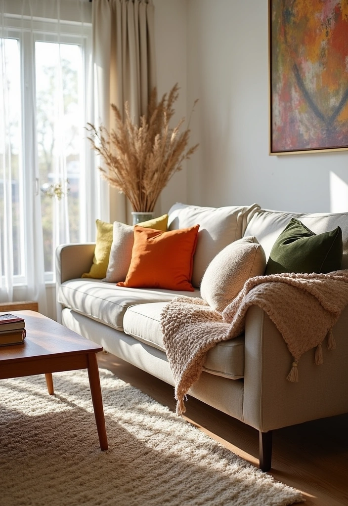 Rugs in Boho Mid Century Modern Living Room