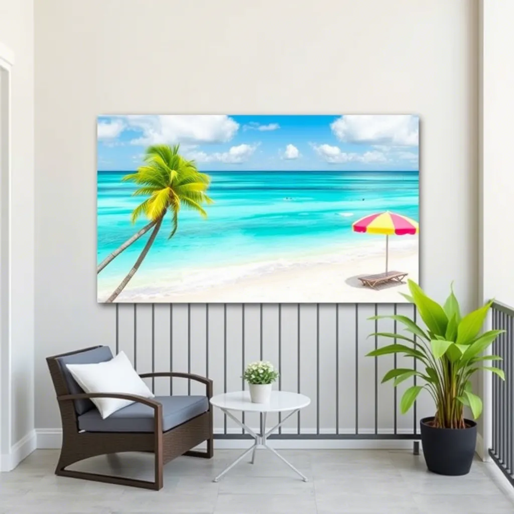 Beach-Themed Wall Art in Coastal Balcony Decor.