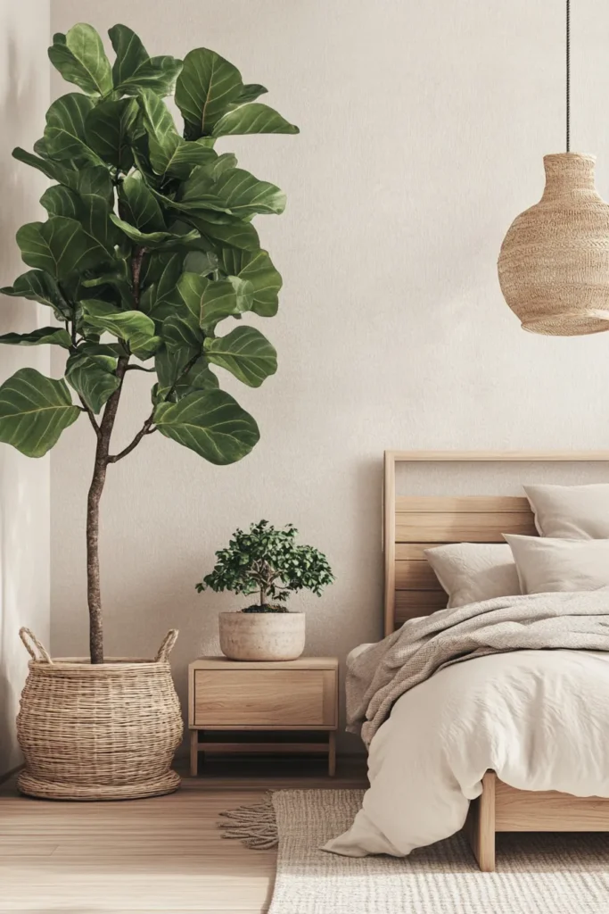 Indoor Plants in Japandi Bedroom Interior