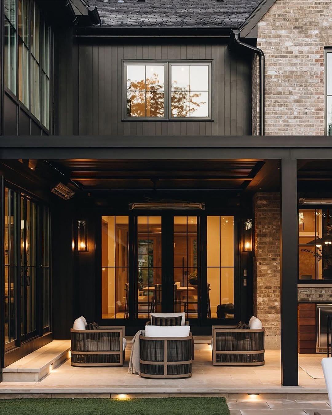 Matte Black Paneling with Large Windows in Dark Modern Farmhouse Exteriors