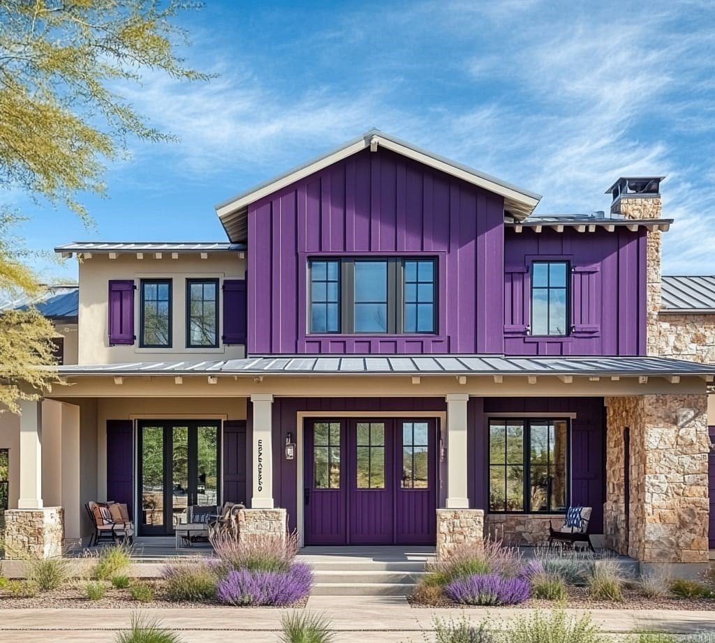 Modern Farmhouse Exterior Dusty Plum Colors
