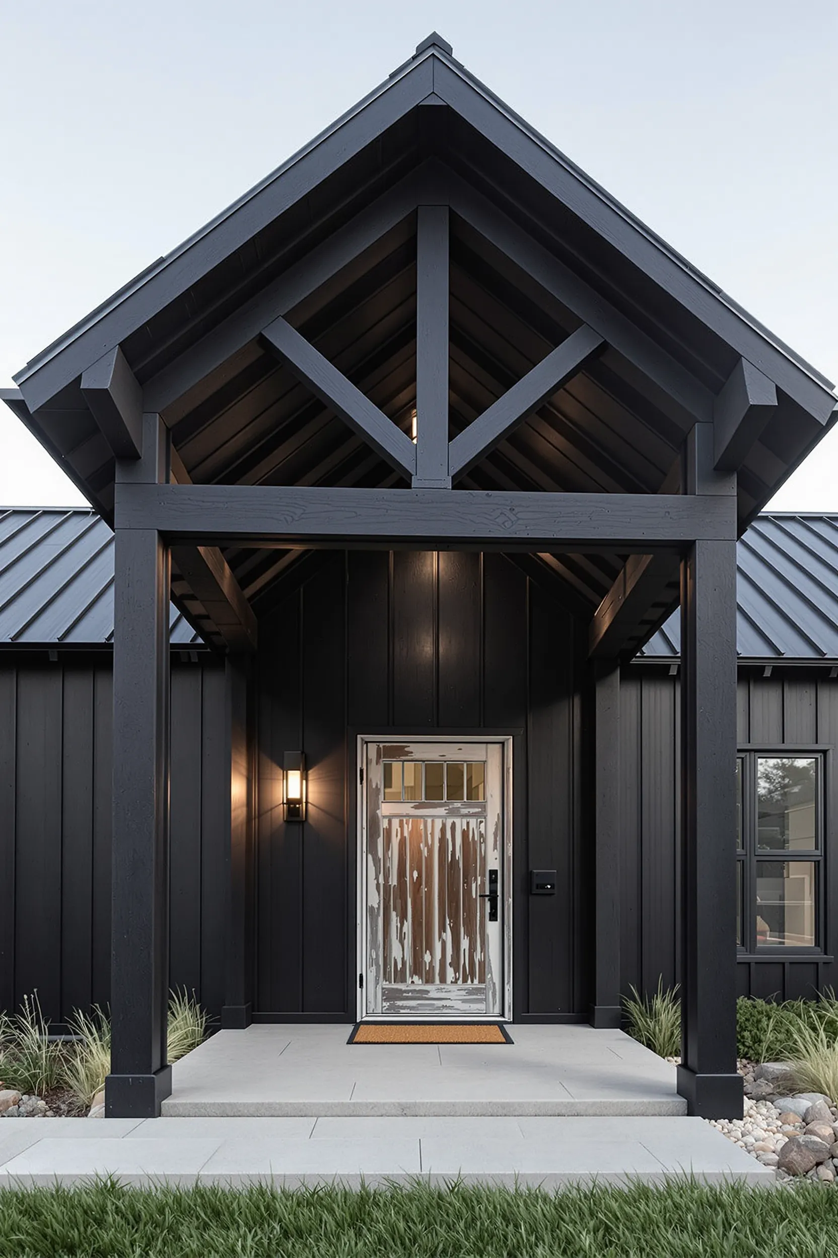 Roof with Overhangs in Black Modern Farmhouse Exterior