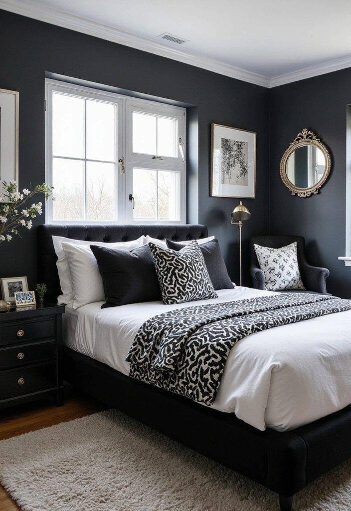 Black and White Contrast in Black Bed Frame