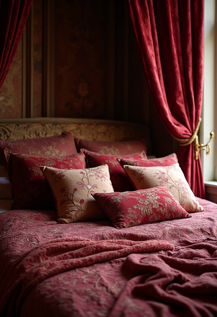 Luxurious Textiles in a Dark Victorian Bedroom
