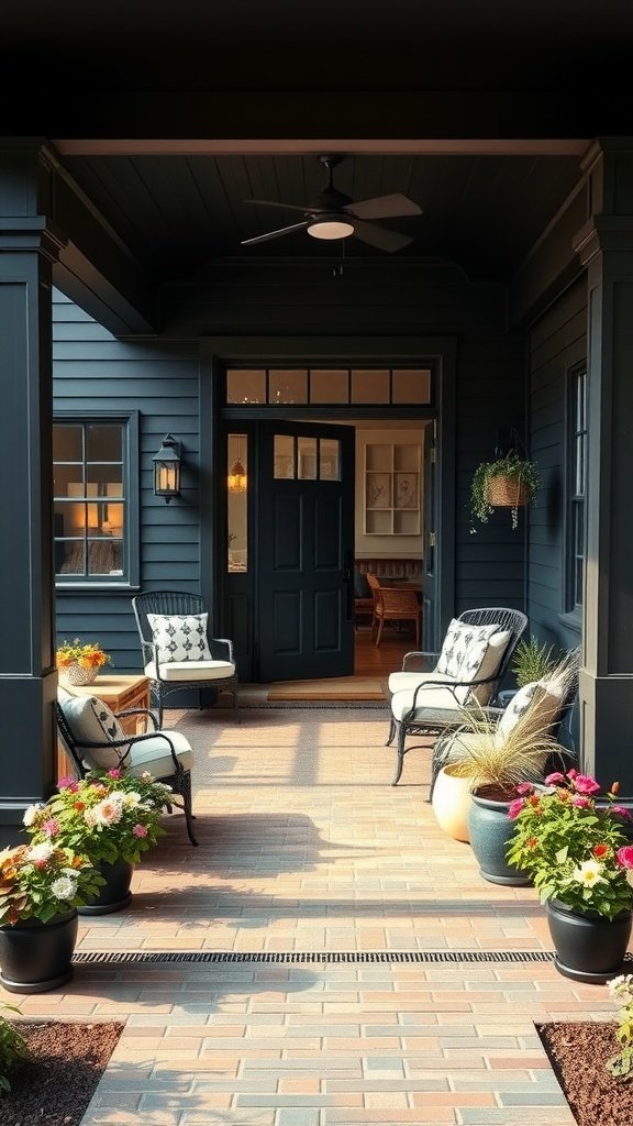 Black Porch in Black Modern Farmhouse Exterior