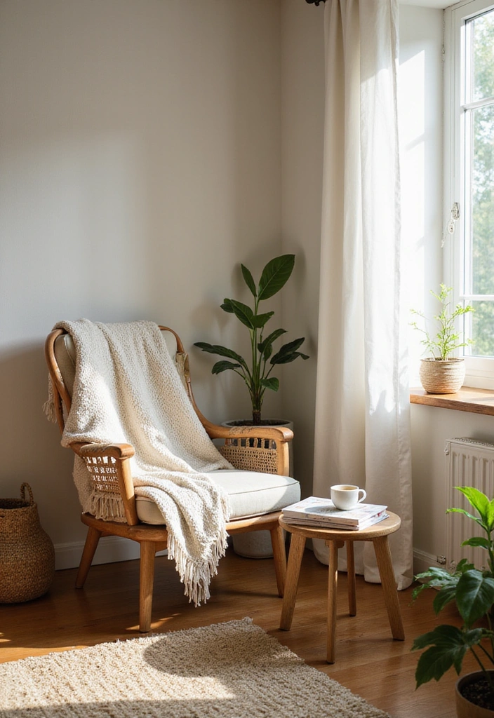 Cozy Reading Nook in Japandi Bedroom Interior Design