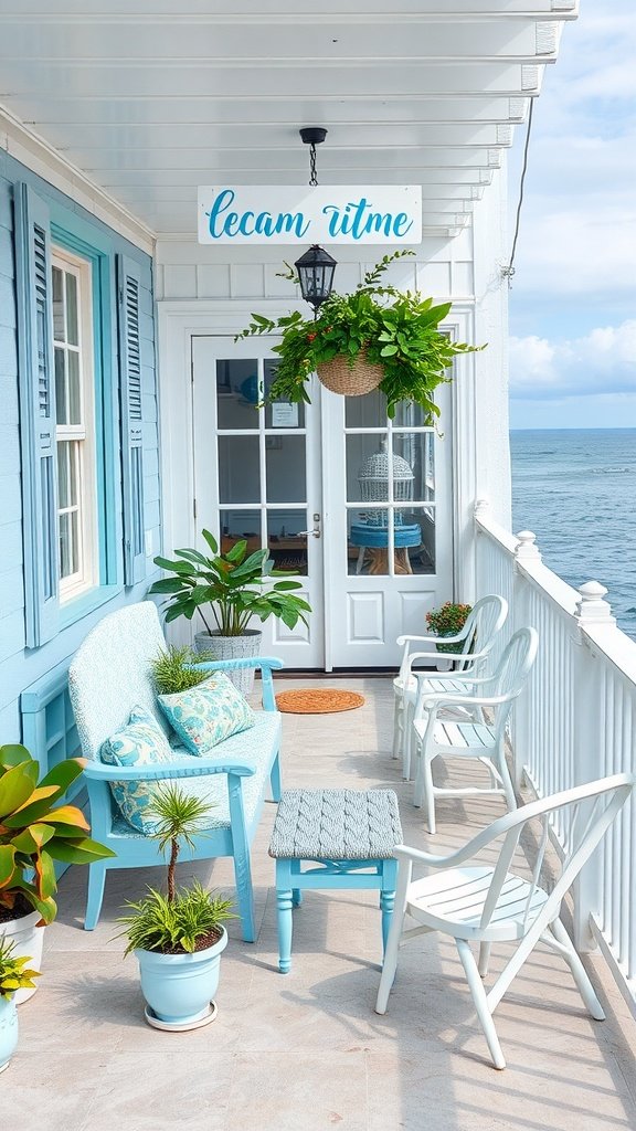 cozy seating area in coastal balcony