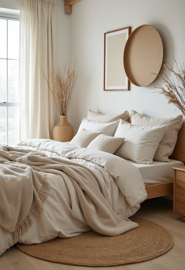 Soft Textiles in Tranquil Japandi Bedroom Interior
