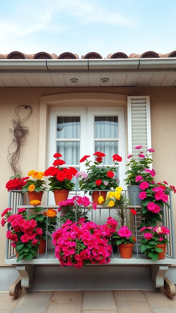 A coastal balcony decorated with flower pots
