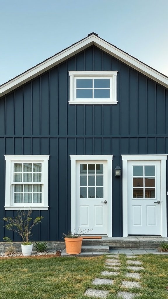 dark blue walls in modern farmhouse exterior
