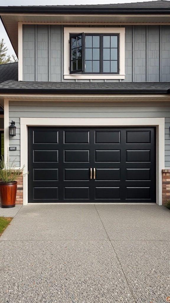 Modern black garage door in Farm house exterior