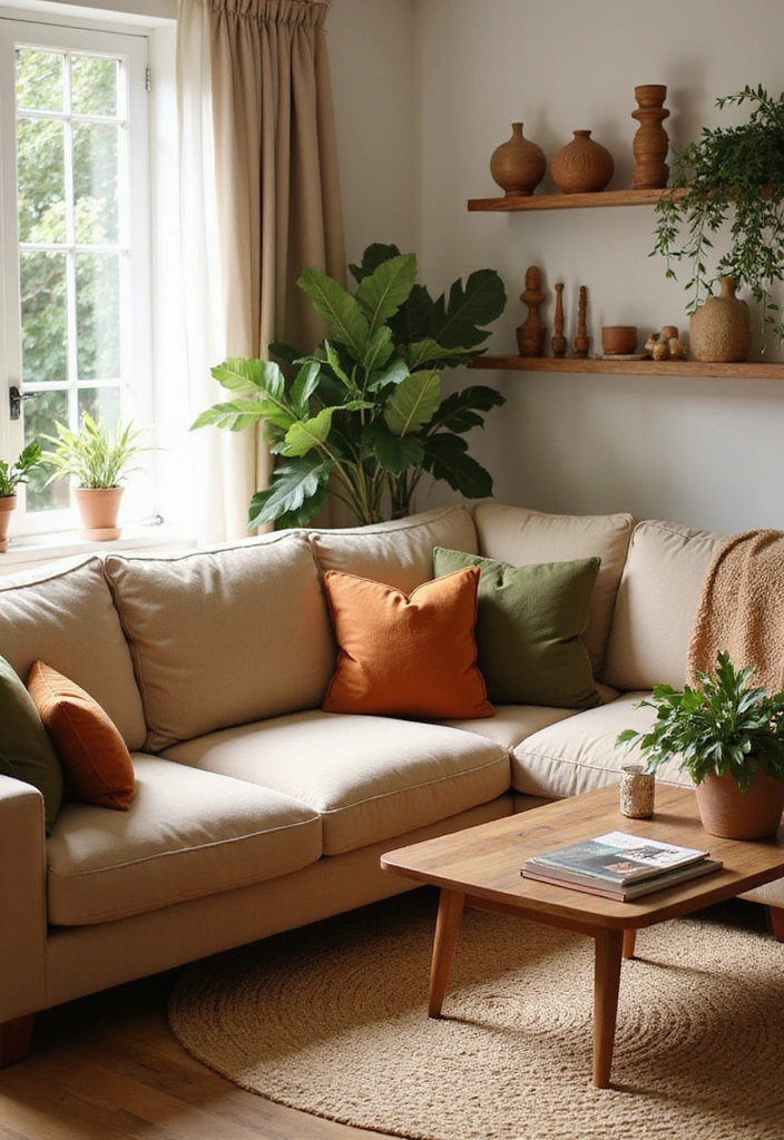 Earthy Tones and Textures in Boho Mid Century Modern Living Room
