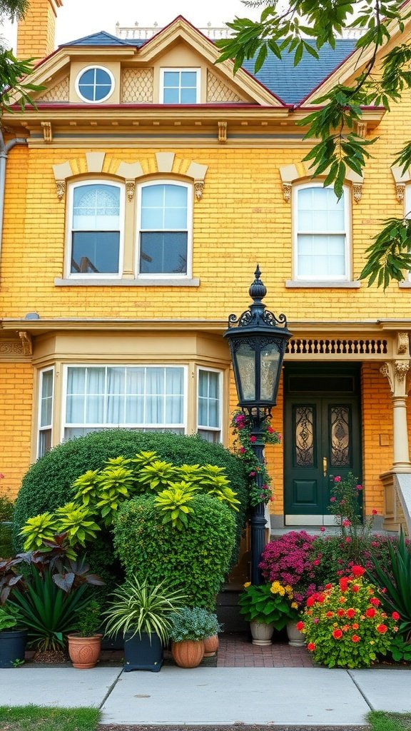 Victorian-inspired yellow brick house