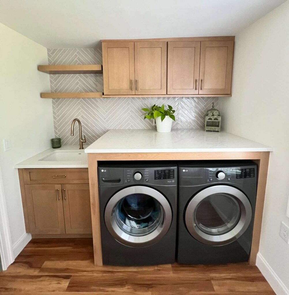 Rustic Elegance Open Shelving Laundry Room Ideas