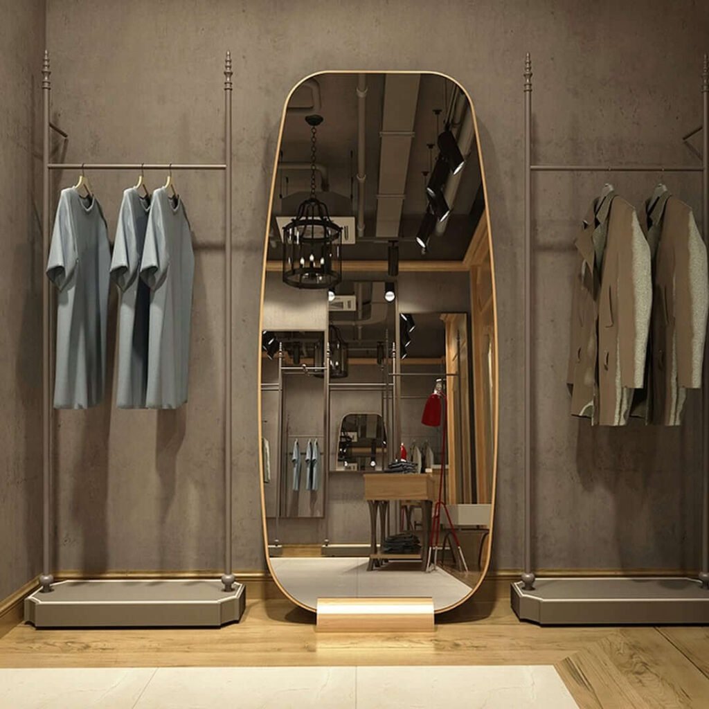 10. Curved Edge Mirror for Contemporary Industrial Vibes
