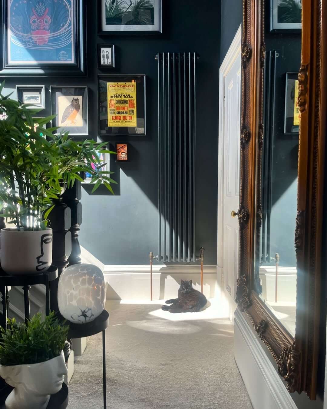 Dramatic Dark Walls with Hallway Gallery Wall