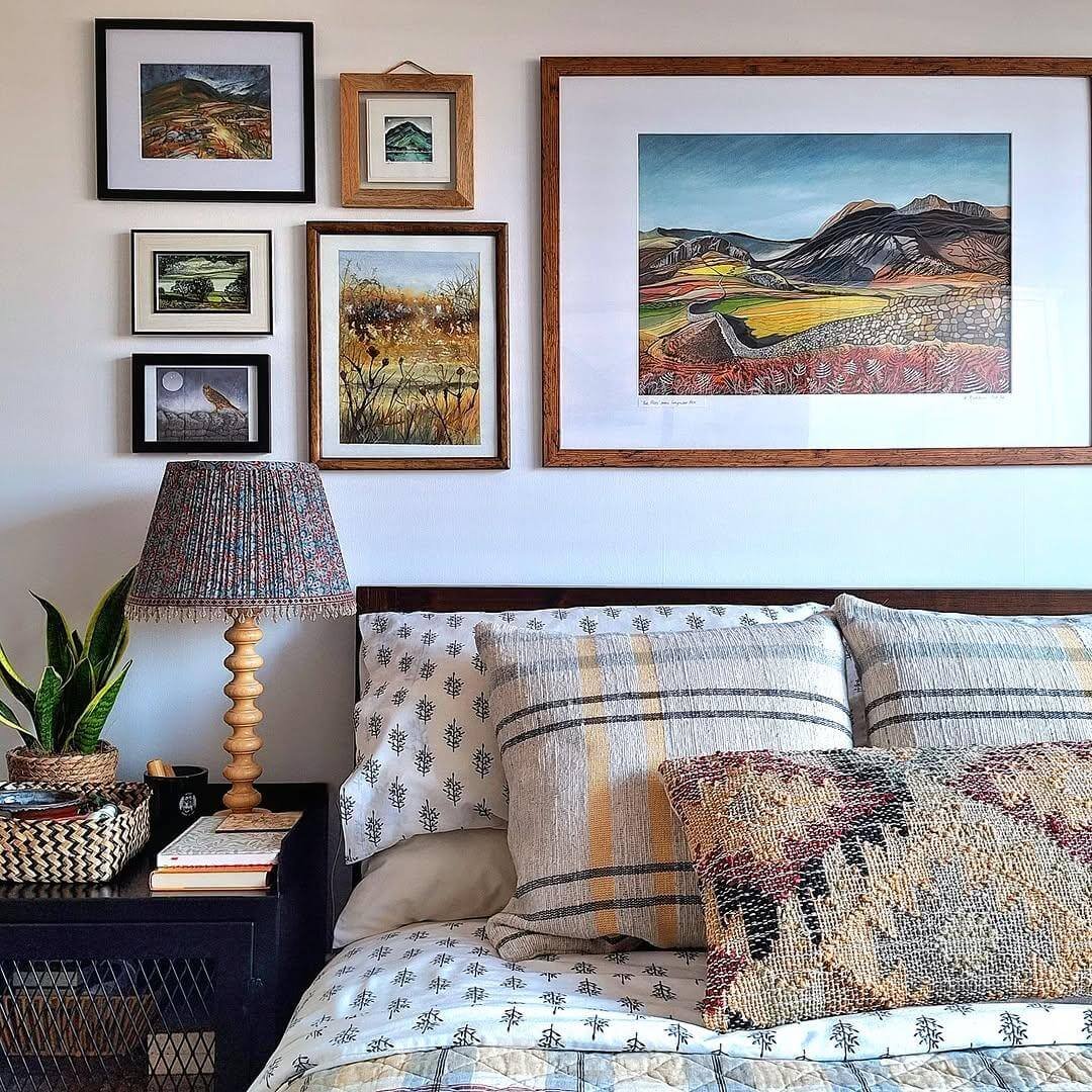 Rustic Landscape Charm with Bedroom Gallery Wall