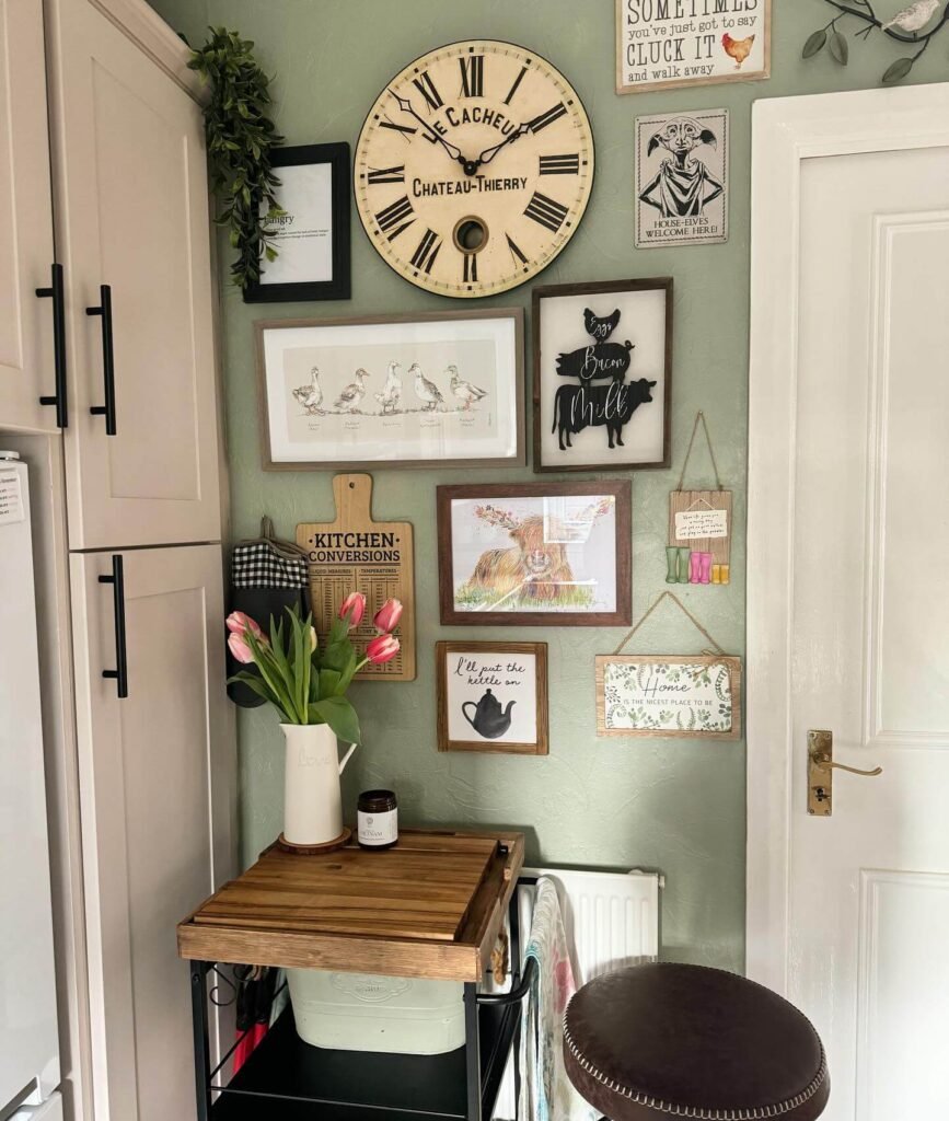 11. Vintage Kitchen Clock and Whimsical Decor