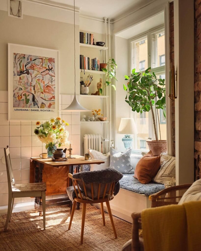 13. Boho Scandi Corner with Personality and Plants