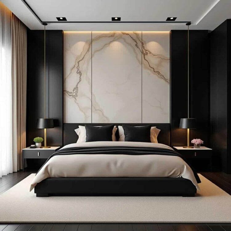 Luxe Minimalism Beige and Black Bedroom Ideas