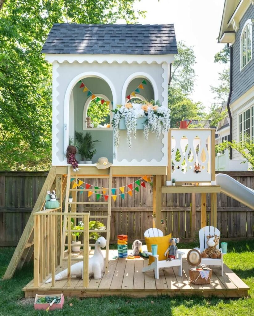 13. Whimsical Elevated Playhouses with Personality