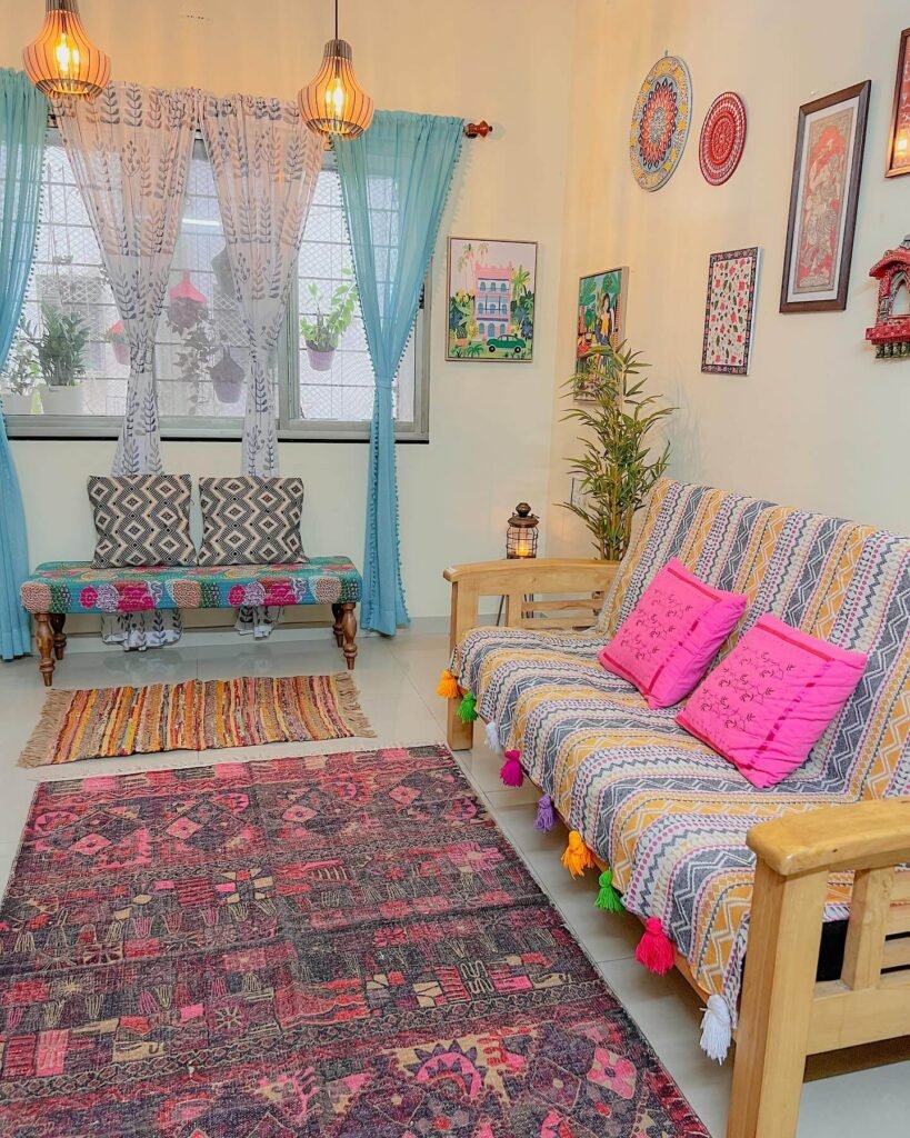 15. Vibrant Desi Boho Fusion Sitting Area