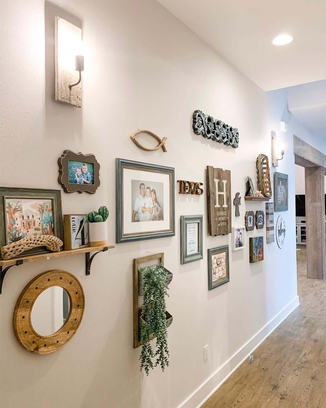 Warm, Rustic Family Photo Hallway Gallery Wall