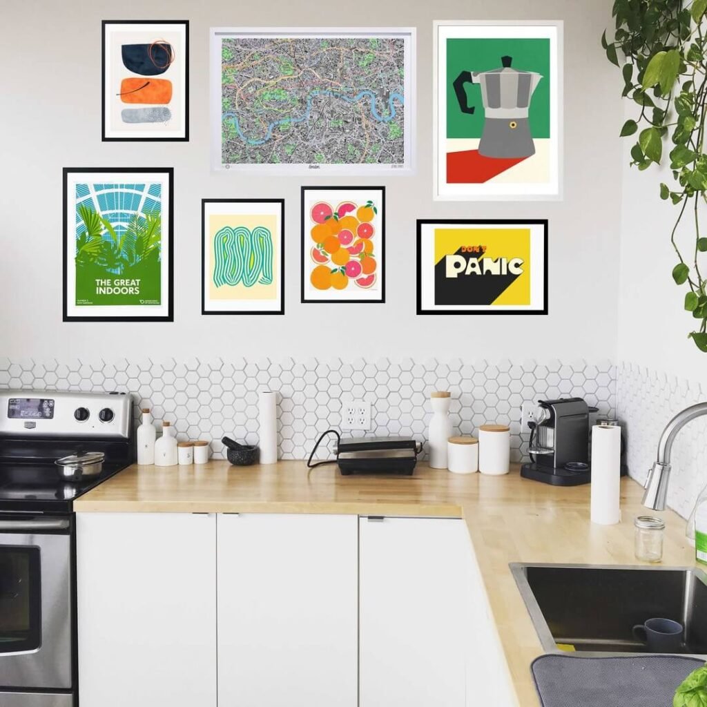 17. Bold Graphic Art for a Fun and Colorful Kitchen Wall
