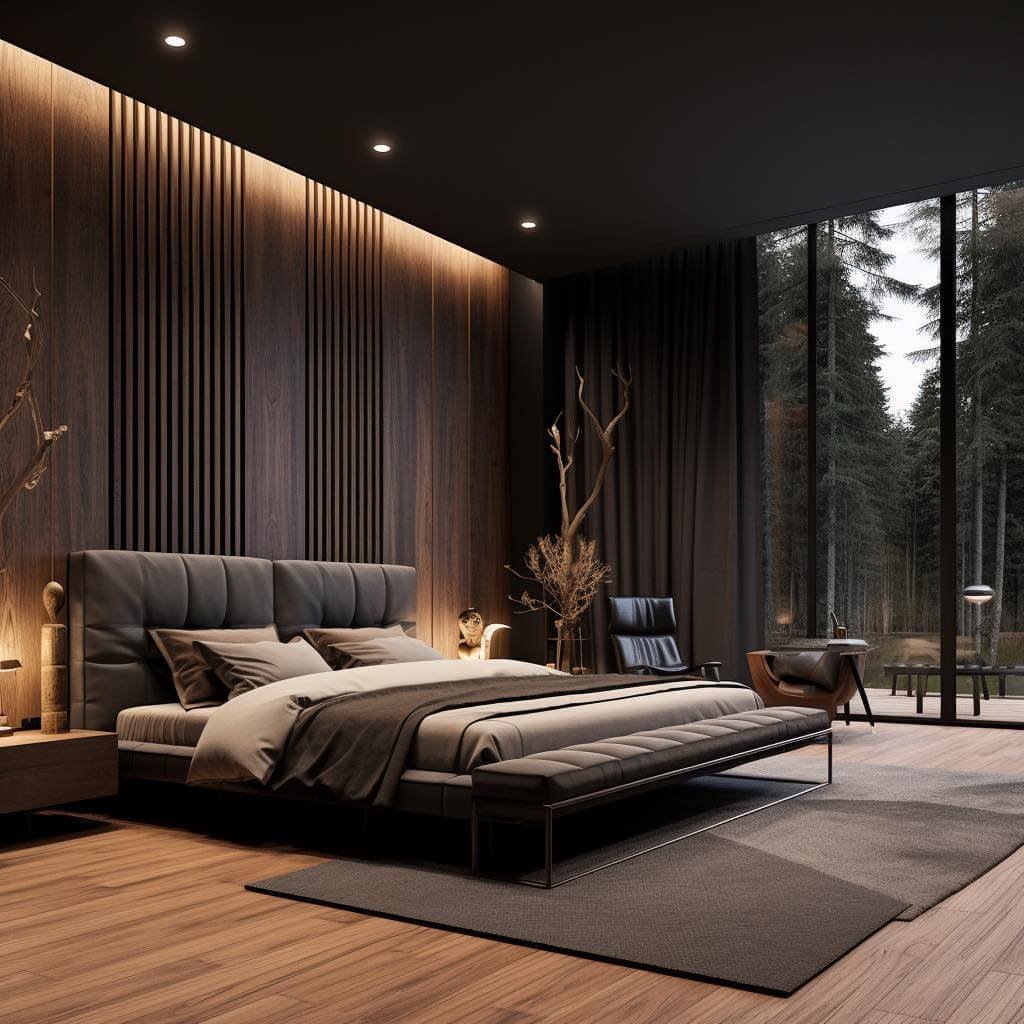 17. Dark Wood Drama With Floor to Ceiling