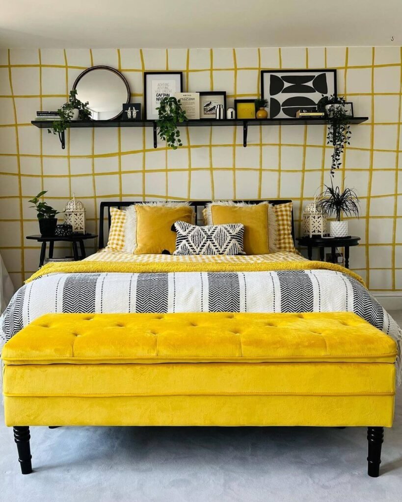 17. Vibrant Yellow Pop with Geometric Balance