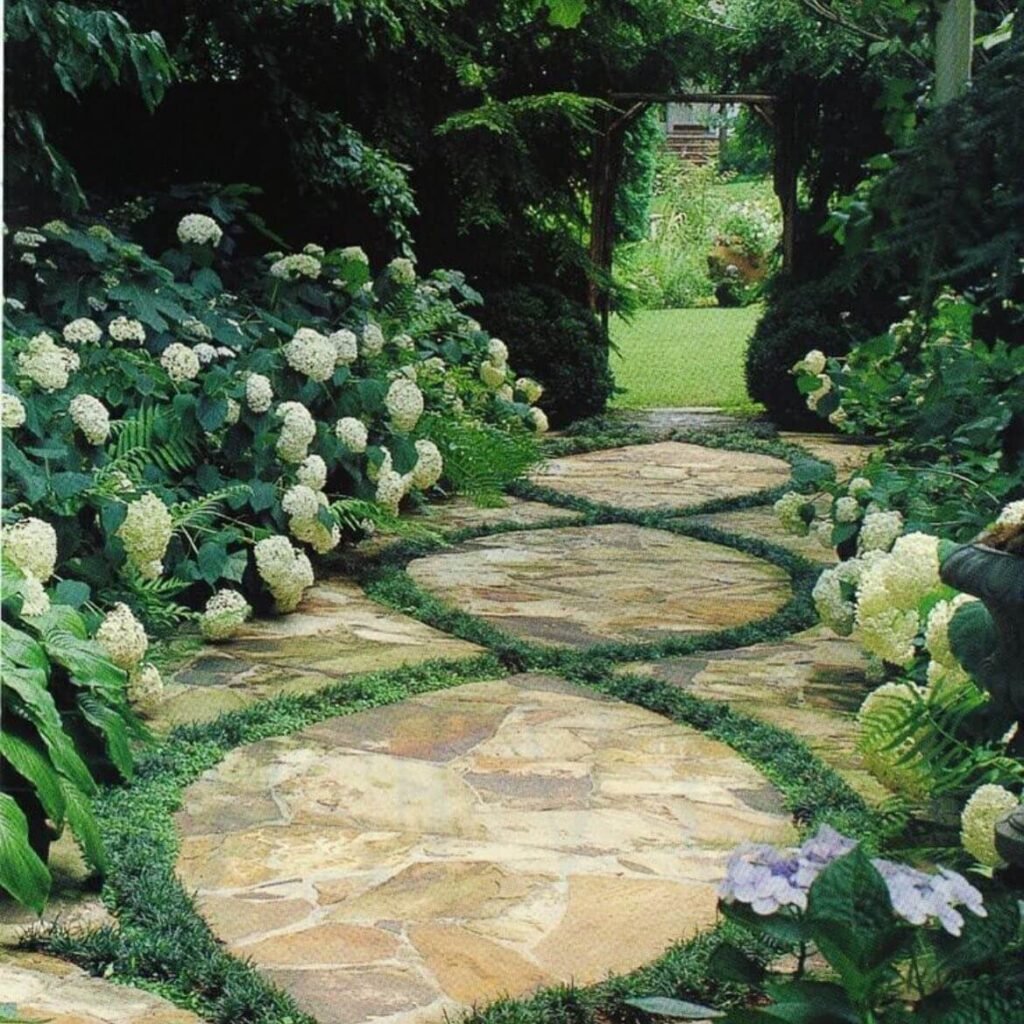 18. Natural Stone Path with Circular Paver Patterns