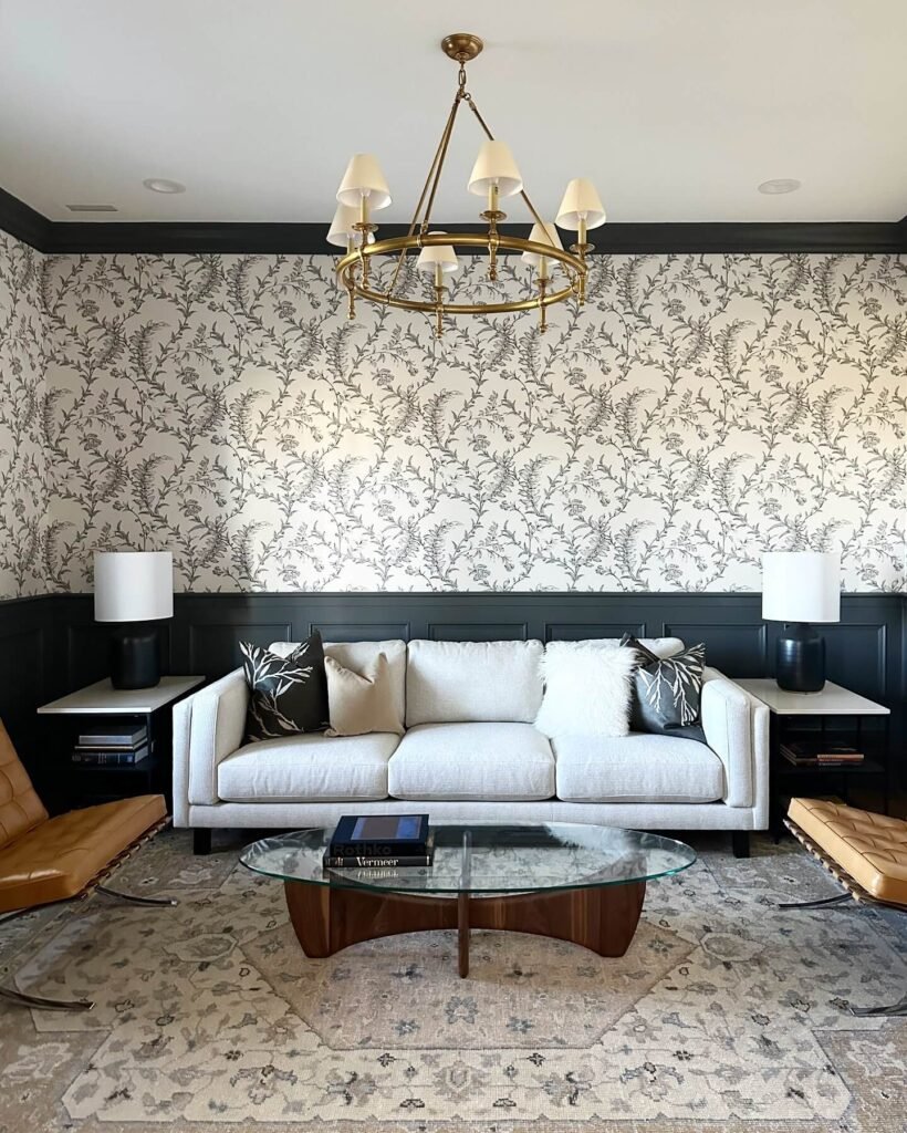 19. Black and White with Botanical Wallpaper