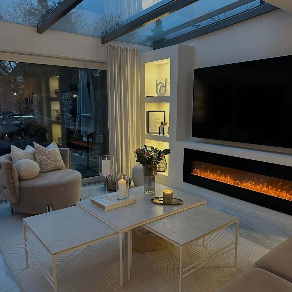 21. Cozy Luxe with Fireplace and Skylight Glow