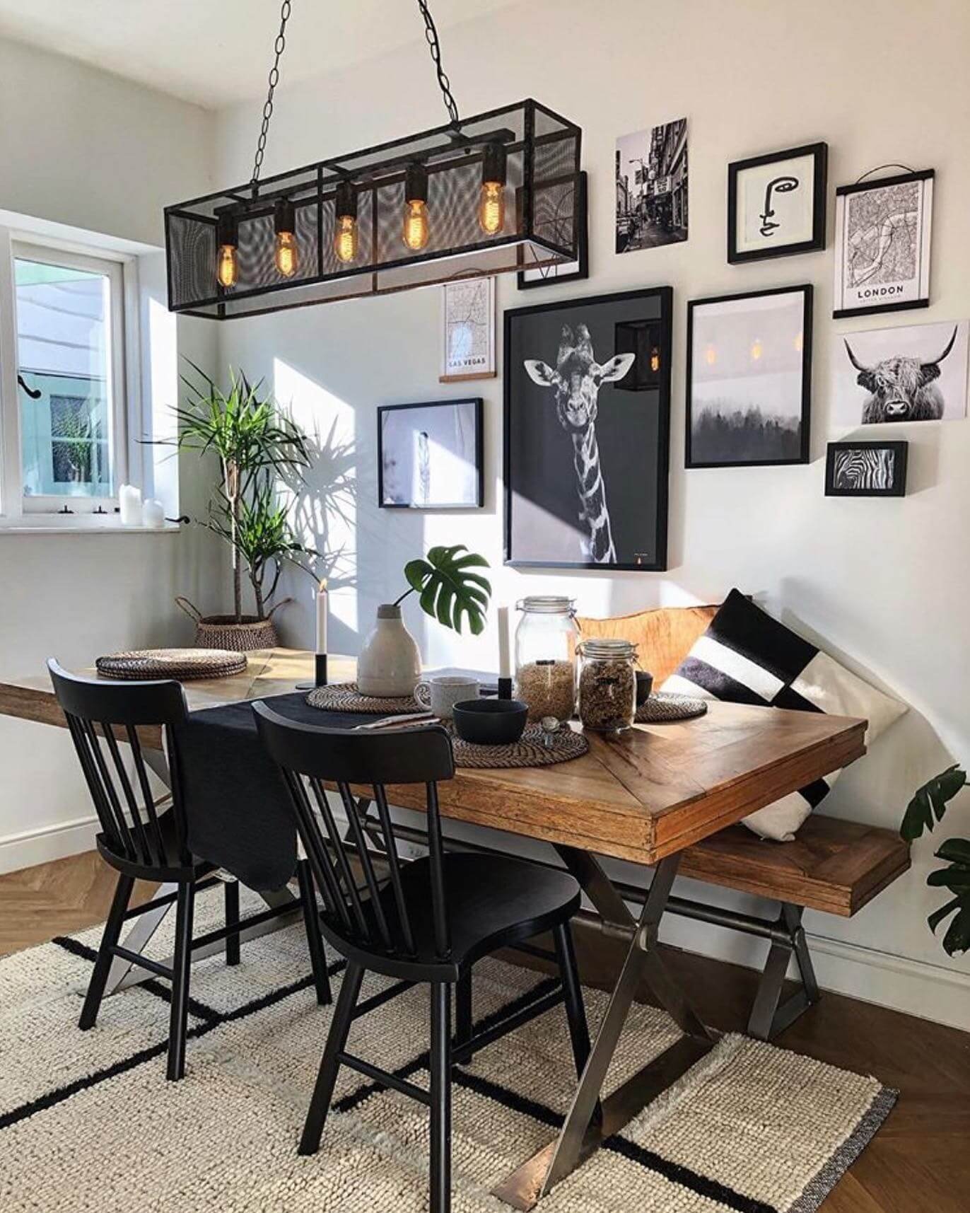 Asymmetrical Layout for a Modern Dining Room Gallery Wall