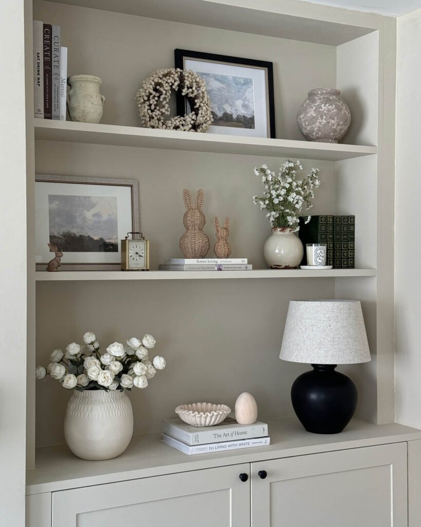 Gallery Wall Ideas with Shelves that Blends Art with Decor